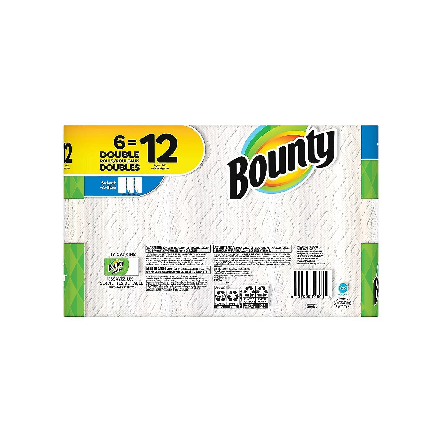 Bounty 1939879 Select-A-Size Kitchen Rolls Paper Towels 2-Ply 110 Sheets/Roll
