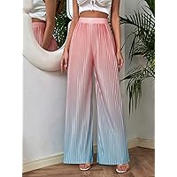 Pants for Women - Ombre High Waist Plisse Wide Leg Pants (Color : Multicolor, Size : Large)