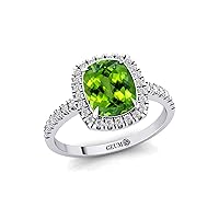 Women's Statement Ring, Peridot 14kt Yellow Gold Gemstone Birthsone Ring, 7X9 LONG CUSHION Shape with 38 Diamond/Jewellery for Women, Gift for Mother/Sister/Wife