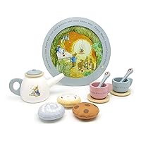 KIDS PREFERRED Beatrix Potter Peter Rabbit Wooden Tea Set for Pretend Play, 11 Pieces