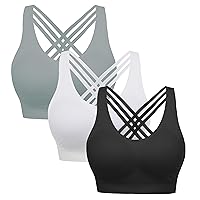 3 Pack Women's Medium Support Cross Back Wirefree Removable Cups Yoga Sport Bra
