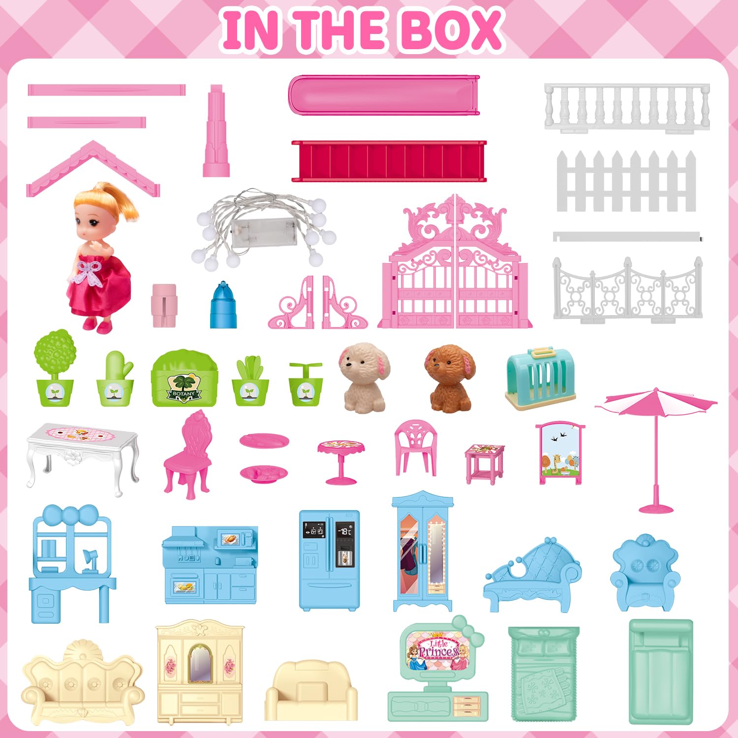 (13 Rooms) 292 PCS Dollhouse Building Playset, Pink Princess Castle Playhouse with Dolls, Furniture, Accessories, Pretend Play Dreamhouse Toys for 3 4 5 6 7 8 9 10 Years Old Girls Kids Toddlers Gifts