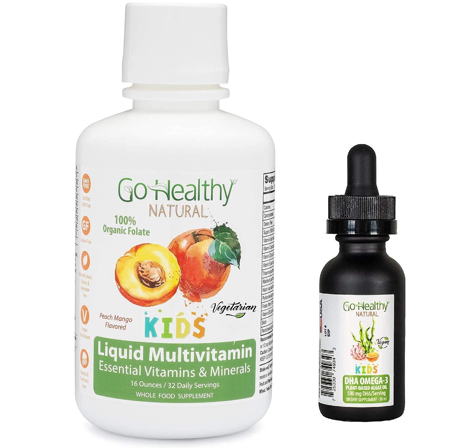 Go Healthy Kids Liquid Multivitamin and Liquid DHA Omega-3 Algae Oil Bundle