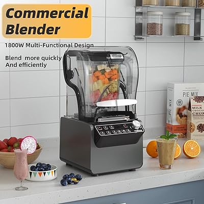 TOPKITCH Commercial Blender 70oz 3.5 hp 5 Programmable Function,Quiet  Blender with Digital Waterproof Touchpad and Quiet Sound Enclosure - 120V