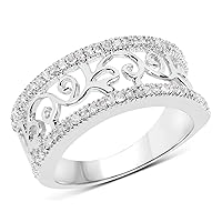 0.27 Carats Genuine White Diamond (I-J, I2-I3) Floral Ring Solid .925 Sterling Silver with Rhodium Plating
