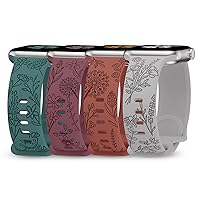 4 Pack Floral Engraved Bands Compatible with Apple Watch Bands 38mm 40mm 41mm 42mm 44mm 45mm 49mm Women