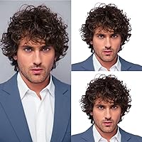 Curls Up Short Curly Flully Dark Brown for Man Machine Made Synthetic Fashion for Hair Loss (Dark brown)