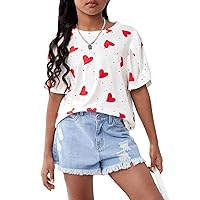 SOLY HUX Girl's Heart Print T Shirt Petal Short Sleeve Round Neck Tee Tops