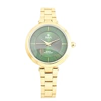 SL10256GGreen Quartz Analog Waterproof Womens Wrist Watch Steel Band