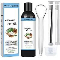 Coconut Pulling Oil, Alcohol Free Mouthwash,Coconut Oil Mouthwash,Whitening Mouthwash,Natural Teeth Whitening,Including Tongue Scrapper and Measuring Cup,Fresh Breath & Healthy Gums (B)
