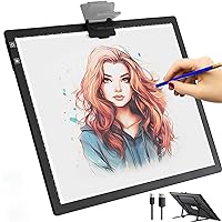 Golspark Light Box for Tracing, A3 Rechargeable Light Table, 6 Way Dimmable Light Pad with 3 Colors, Light Board for Diamond Painting Weeding Vinyl, Built-in Stand Magnet Clip Black