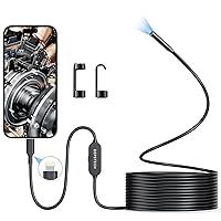 DEPSTECH Endoscope Camera with Light, FHD Borescope Inspection Camera with Bluart 3.0 Tech, 7mm Slim Probe,16.4ft Semi-Rigid Cable, IP67 Waterproof Snake Camera for IOS Smartphone, Cool Gadget for Men