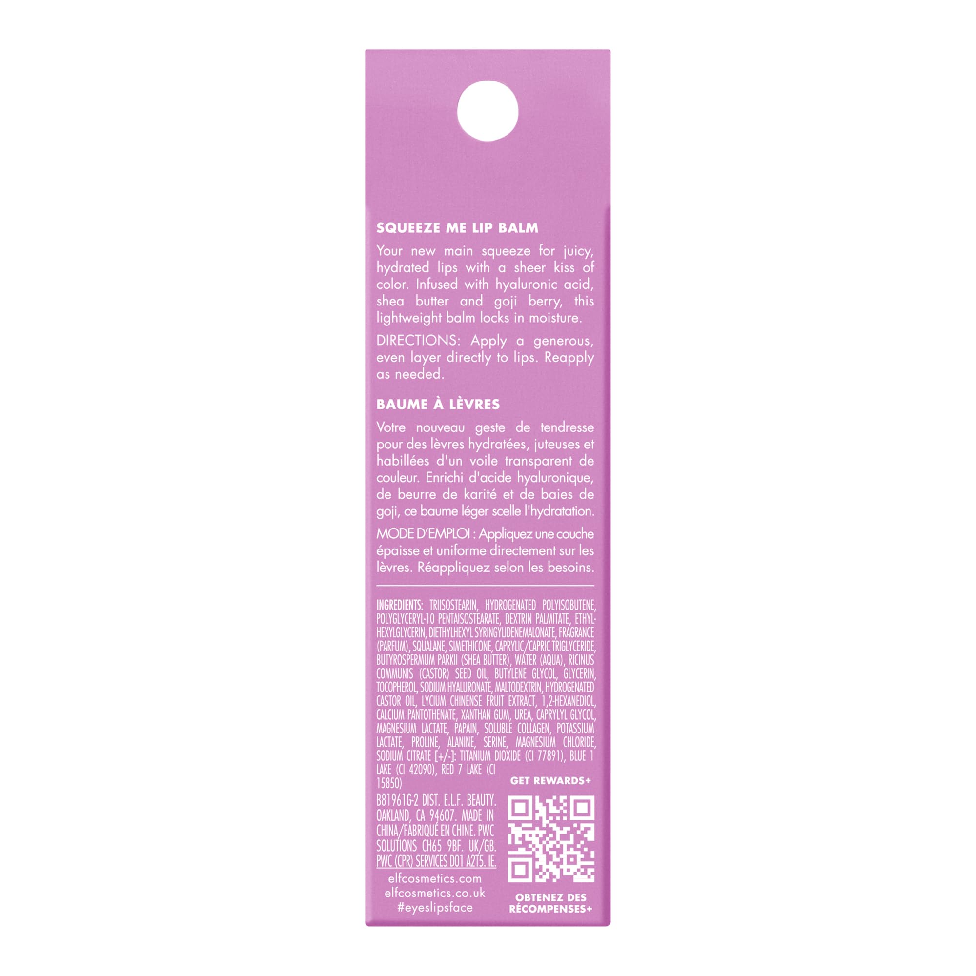 e.l.f. Squeeze Me Lip Balm, Moisturizing Lip Balm For A Sheer Tint Of Color, Infused With Hyaluronic Acid, Vegan & Cruelty-free, Grape