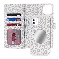 Ｈａｖａｙａ for iPhone 11 case with Card Holder iPhone 11 walle case Magsafe Compatible flip Leather Phone case Detachable Magnetic Cover-White Leopard Print