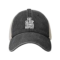 Eat Sleep Tennis Repeat Cowboy Mesh Baseball Cap Washed Denim Trucker Hat Vintage Unisex Sunhat