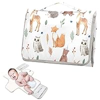Cute Forest Animal Portable Diaper Changing Pad for Baby Waterproof Foldable Changing Mat Diaper Changing Station with Built-in Pillow for Travel Beach Picnic Park