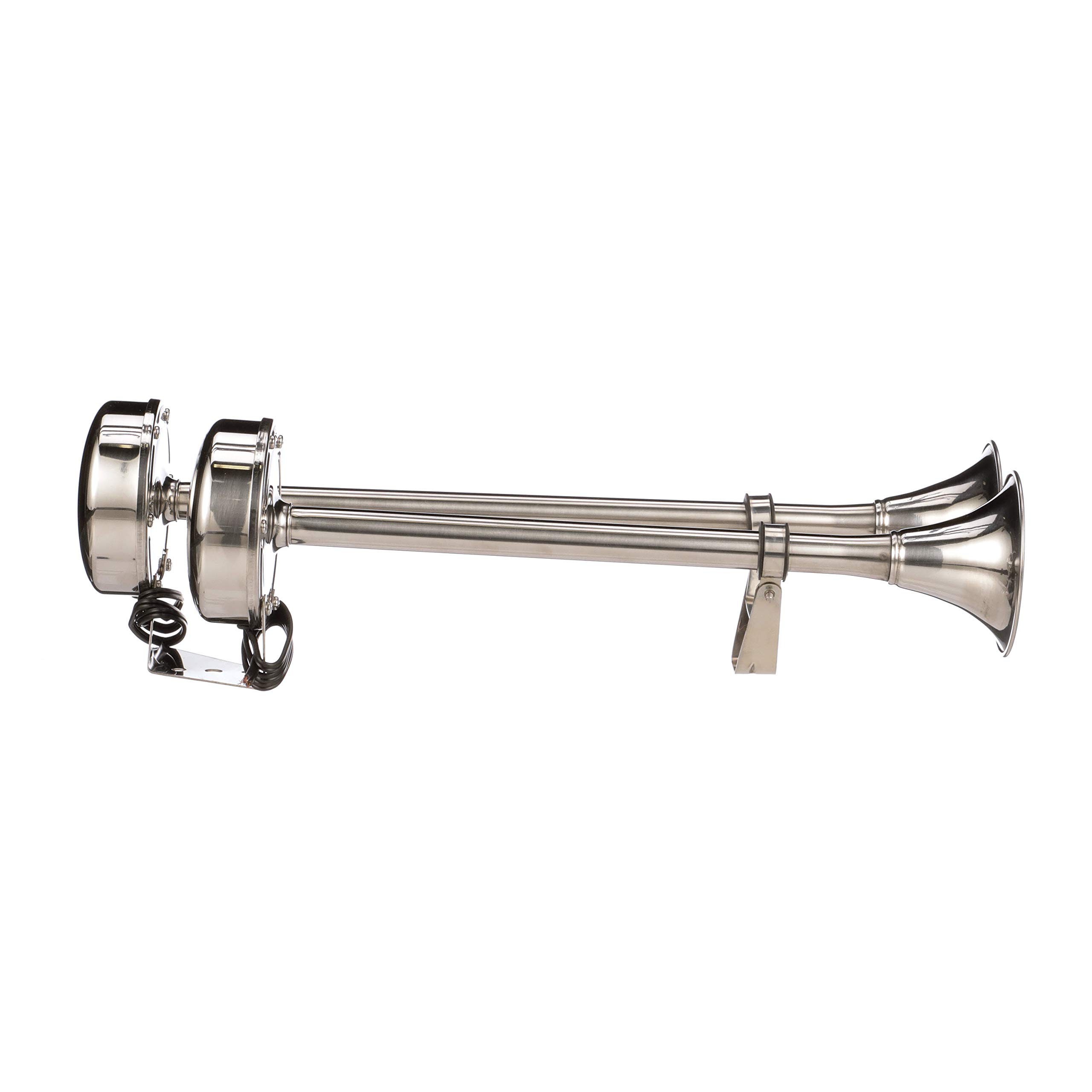 Seachoice Stainless Steel Dual Trumpet Horn, Vibration-Free Mounting Pad, 20-3/4 in. Long, 12V
