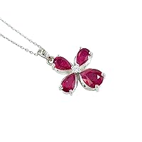 925 Sterling Silver Natural Red Ruby 5X8 MM Oval Cut Gemstone Flower Pendant Necklace July Birthstone Ruby Jewelry Birthday Necklace Gift For Wife (PD-8505)