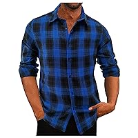 DuDubaby Hawaiian Shirt for Men Button Down Shirt Casual Flannel Plaid Slim Fit Long Sleeve Collar Lightweight Tops