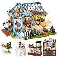 CUTEBEE Dollhouse Miniature with Furniture, DIY Dollhouse Kit Plus Dust Proof and Music Movement, 1:24 Scale Creative Room for Valentine's Day Gift Idea (Rose Garden Tea House)