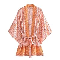 Vinatge Beach Resort Wear Bathing Suit Bikini Cover Ups Kimono Sashes Loose Beach Style Bohemian Robe Cover Up
