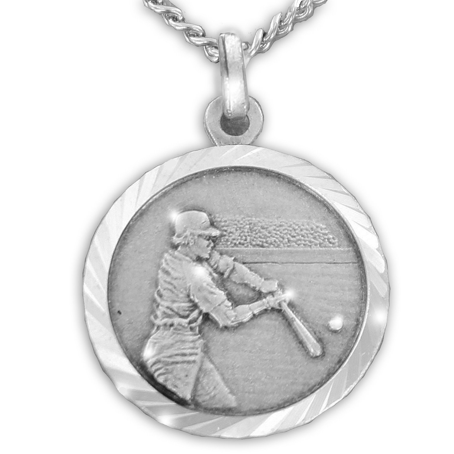 True Faith Jewelry Sterling Silver Saint Christopher Necklace Baseball Sports Medal Pendant, 3/4 Inch