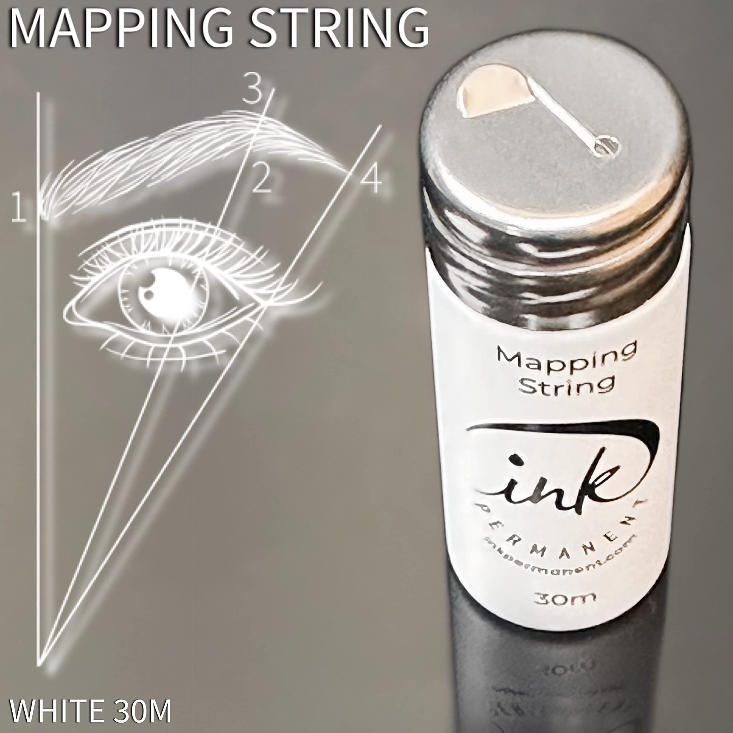 Ink Permanent White Brow Mapping String [100 Ft Bottles - 30 m] Pre-Inked Mapping String for Permanent Makeup and Microblading Supplies | Brow Mapping Kit | Mapping String for Brow Mapping (White)