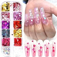 3D Heart Nail Glitter Sequins Heart Nail Art Stickers Decals Nail Art Supplies Heart Glitter Nail Flakes Holographic Confetti Nail Glitters for Acrylic Nails Designs Makeup DIY Decoration