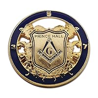 Prince Hall Shield Round Masonic Lapel Pin - [Blue & Gold][1 1/4'' Diameter]