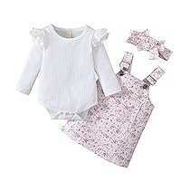 Baby Girl 0-3 Months Outfits Infant Girls Long Sleeve Ribbed Romper Bodysuits Floral New Baby Girl (Pink, 6-9 Months)