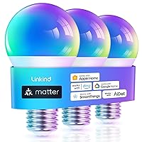 Matter WiFi Smart Light Bulbs Work with Apple Home, Siri, Google Home, Alexa, SmartThings, RGBTW Color Changing Light Bulbs Music Sync, Mood Lighting, 2.4Ghz WiFi Only A19 E26 60W 800LM 3 Pack