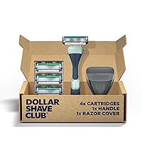 Dollar Shave Club | Acne Friendly Shaving Kit | 4 Blade Razor Cartridges with Sliptech(TM) Guardbar, Handle & Razor Cover | Razors for Acne-Prone Skin with Hyaluronic Acid-Infused Lubricated Strip