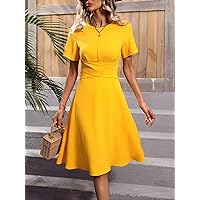 Fall Dresses for Women 2023 Solid -line Dress Dresses for Women (Color : Yellow, Size : X-Small)