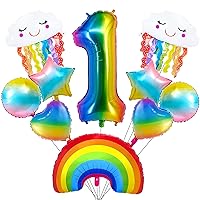Number Balloon 1 Rainbow Balloons Large Cloud Foil Mylar Balloons Pastel Rainbow Party Decorations for Kids Girls Boys 4th Party Supplies Decor Colorful Gradient Stars Heart Balloons