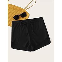 Shorts for Women Shorts Women's Shorts Tie Front Rib-Knit Shorts Shorts (Color : Black, Size : Medium)