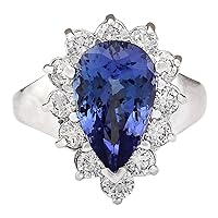 4.92 Carat Natural Blue Tanzanite and Diamond (F-G Color, VS1-VS2 Clarity) 14K White Gold Luxury Engagement Ring for Women Exclusively Handcrafted in USA