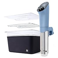 Greater Goods Pro Sous Vide Kit - An 1100 Watt, Powerful, Precise Sous Vide Cooker and Premium, Plastic Container with Sous Vide Rack, Lid, and Neoprene Sleeve | Designed in St. Louis (Stone Blue Kit)
