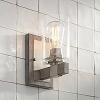 Franklin Iron Works Poetry Rustic Farmhouse Industrial Wall Sconce Lighting Gray Wood Finish Grain Brushed Nickel Hardwired 9