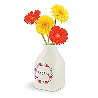 KOVOT 5-Inch Ceramic Bud Vase with Beautiful 'MOM' Floral Wreath Design