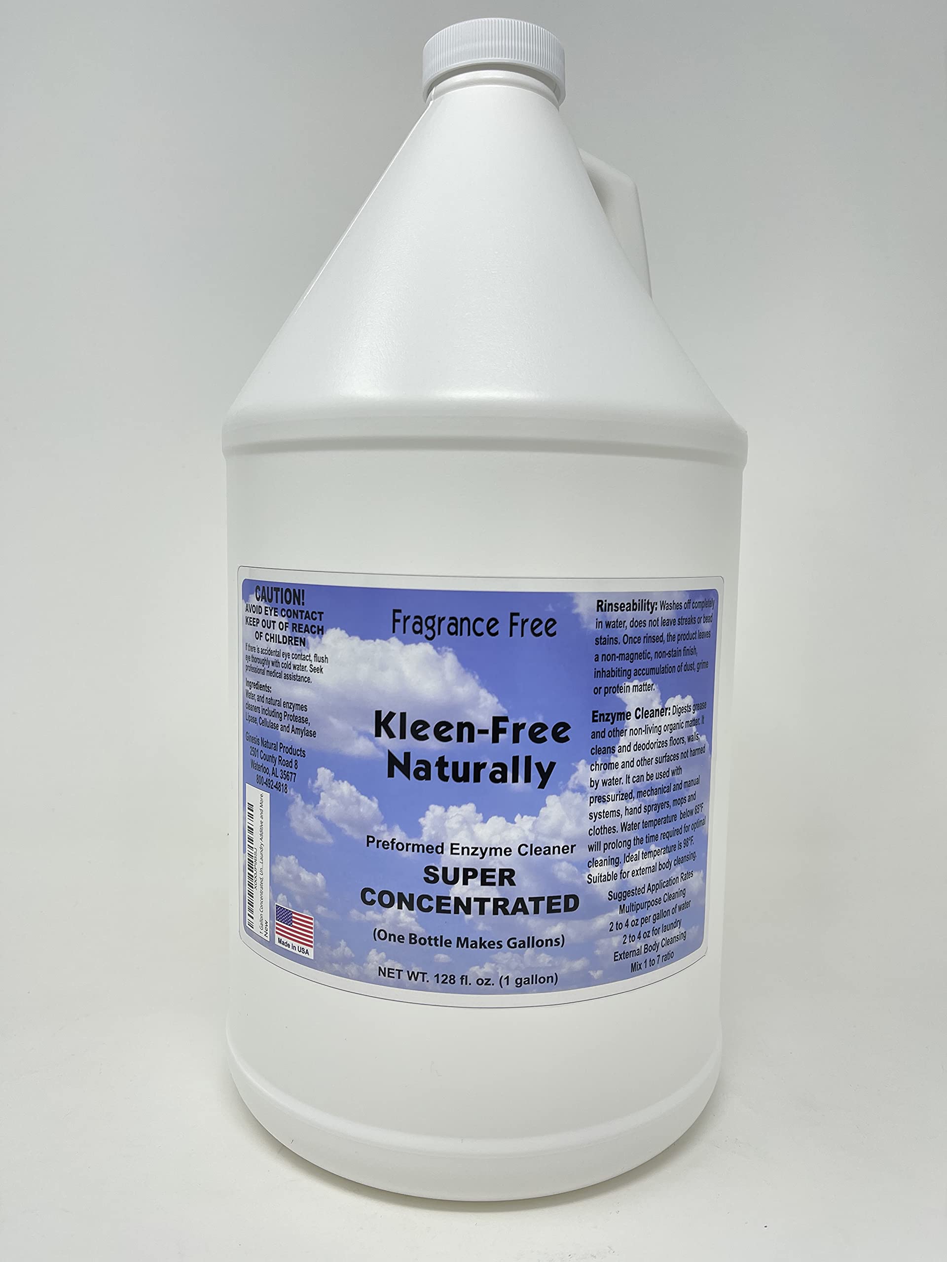 1 Gallon Concentrated, Unscented Fragrance Free, Kleen Free Naturally, Natural, Non-Toxic, Enzyme Solution and Multi-Purpose Product, Cleaner, Laun...