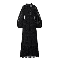 FARM Rio Women's Solid Black Long Sleeve Guipure Lace Maxi Dress