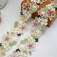 FQTANJU 2Yard Organza 3D Flower Lace Trim, Green and Beige Embroidery Floral lace Ribbon Sewing Lace for Bridal Wedding Applique Dress DIY Craft Decoration
