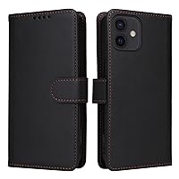 for iPhone 12/12 Pro 6.1inch Wallet Case Detachable Back Case PU Leather Flip Folio Case with Magnetic Stand Shockproof Phone Cover with Card Holder/Wrist Strap,(Black)