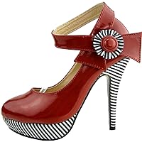 Sexy Flower Ankle Strap Stripe Stiletto Platform Pumps Shoes,LF30404
