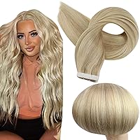 Full Shine Tape in Hair Extensions 24 Inch Double Sided Tape Hair Color 16 Highlighted 22 Blonde Hair Extensions Pu Tape in Hair Skin Weft Hair Extensions Tape ins 20 Pcs 50 Gram Add Length