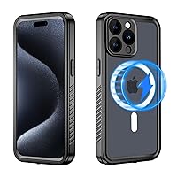 Magnetic for iPhone 15 Pro Max Case Waterproof with Built-in Screen Protector,Compatible with MagSafe Shockproof Dustproof Heavy Duty Full Body Cover 6.7 Inch Black