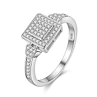 Created Diamond Engagement Wedding Heart Rings for Women Bridal Silver Color Square Anniversary Promise Ring for Her Girls Gift with Cubic Zirconia Y010
