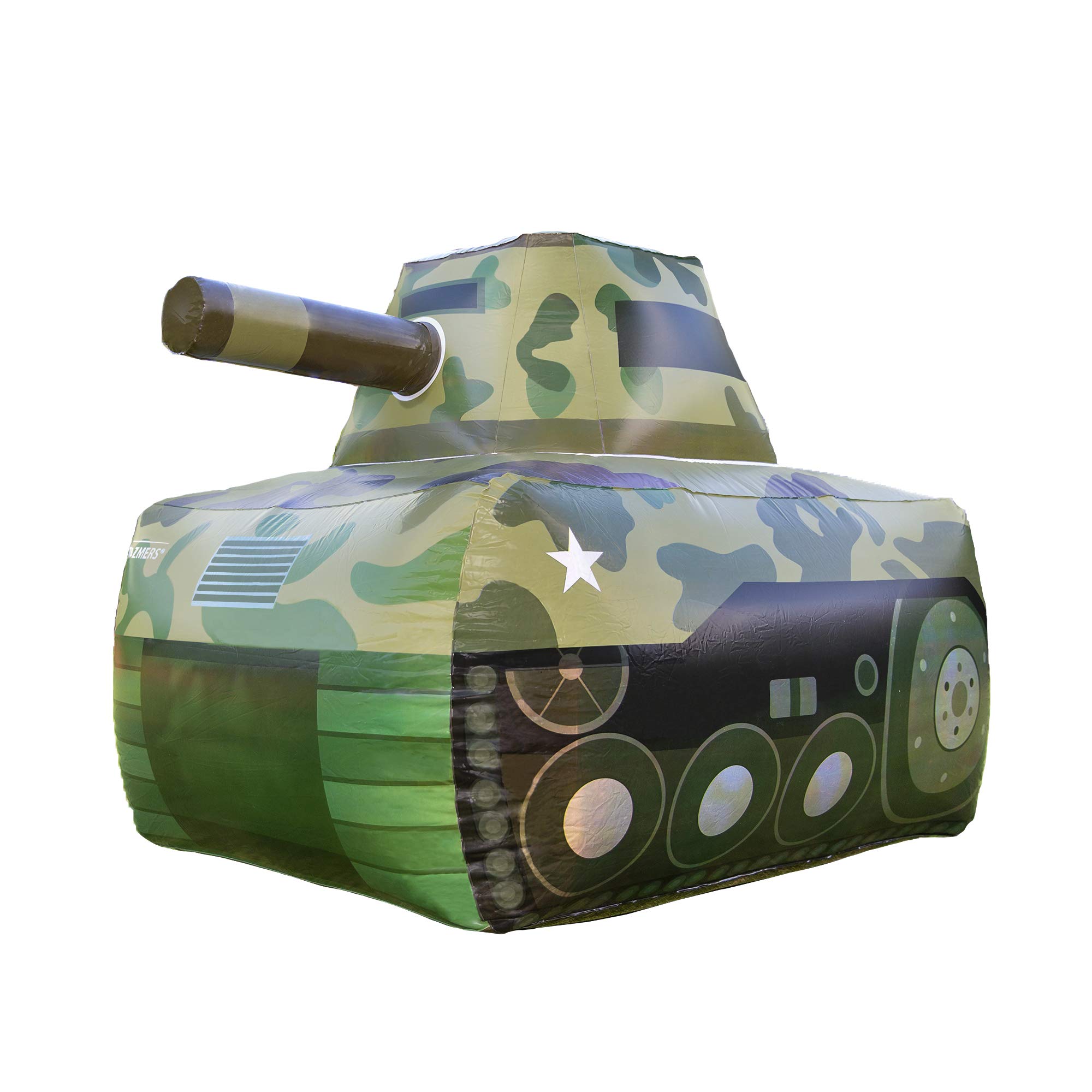 Dazmers Inflatable Army Tank - Inflatable Military Battle Tank for Nerf Party War for Kids Inflatable Battle Obstacles Set - Inflatable Bunker - 3 Inflatable Barriers - Barrel, Container Box and Wall