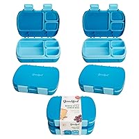 Goodful Bento-Style Kids Lunch Box with Carry Handle, Easy To Open Latches, 4 Compartment Design with Built-In Phone Stand, Food-Safe Container Made without BPA, 2-Pack, Blue