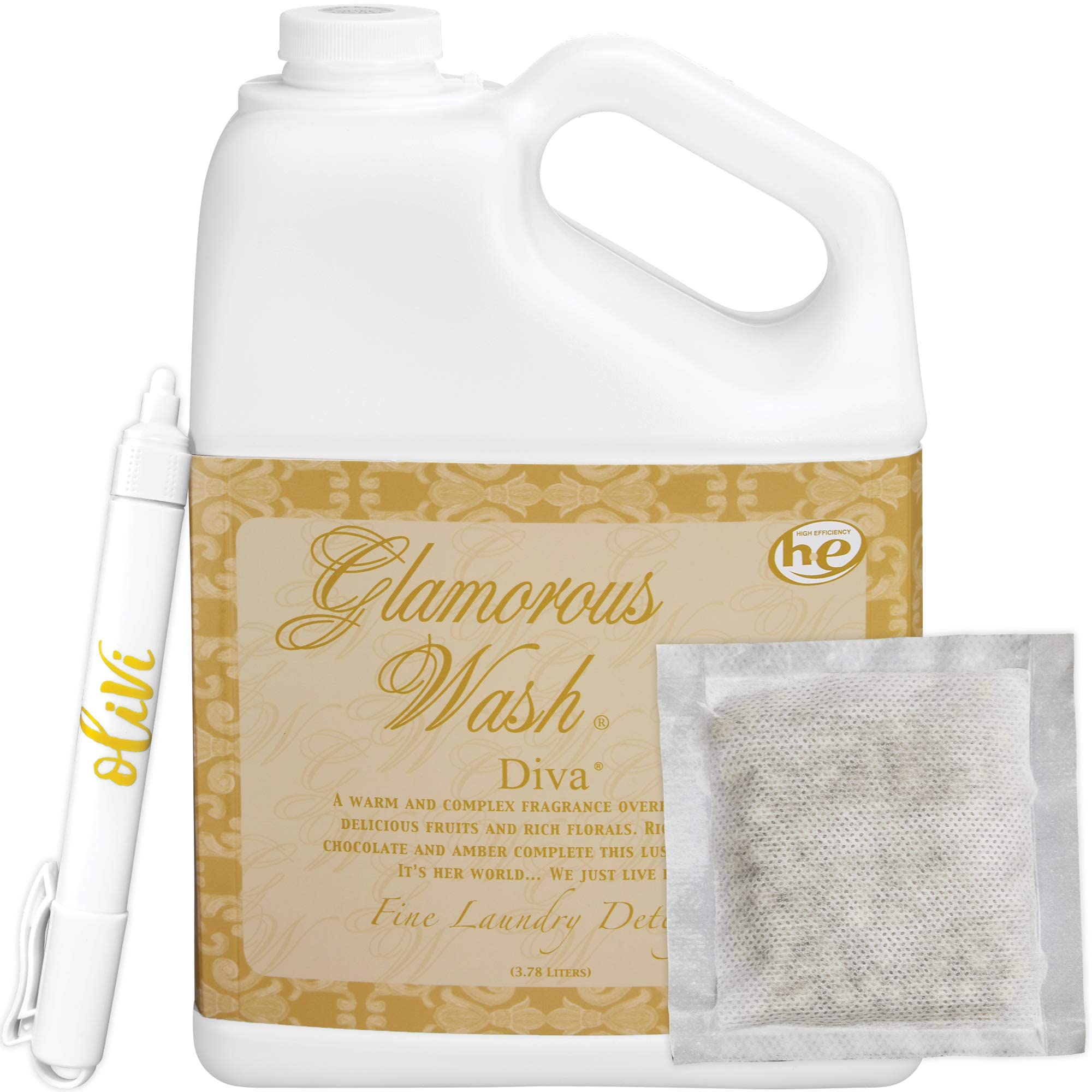 Tyler DIVA Glamorous Wash Laundry Detergent - 1 Gallon - With Olivi Stain Remover Pen - Fresh Scented Sachet - Laundry Detergent For Washing